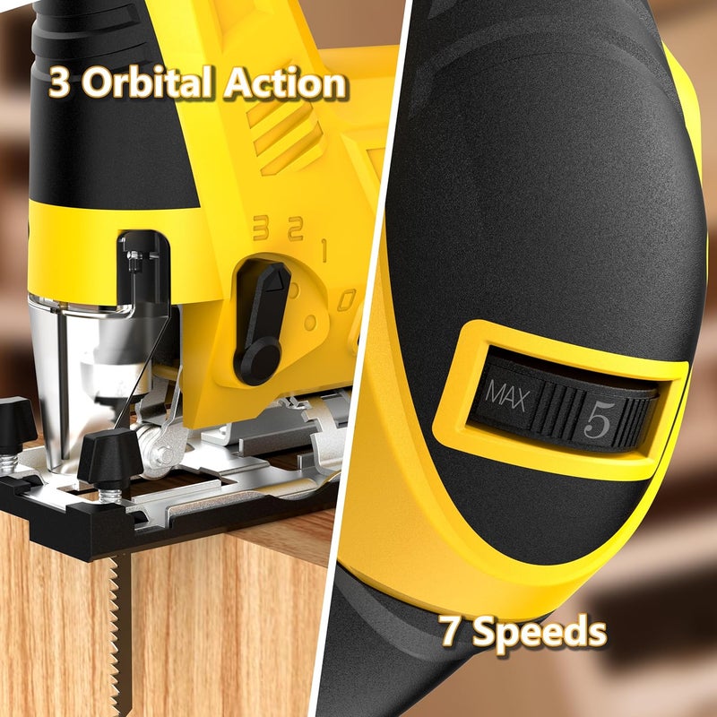 Tsukairo Cordless Brushless Jig Saw Compatible with Dewalt 20V MAX Battery(No Battery), 7 Speeds, 2900RPM, LED, 45° Bevel Cuts, 3 Orbital Action, with Jigsaw Blades for Straight, Curve, Circle Cutting - Image 3